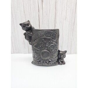 Ceramic Sunflower Seed Bag & Kittens Vase Pen Holder Planter